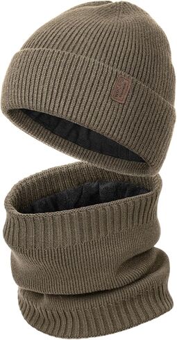 مجموعة هدايا قبعة ووشاح الشتاء للرجال من Wmcaps، قبعة صغيرة مبطنة بالصوف مقاومة للرياح وتدفئة الرقبة للطقس البارد in Kuwait