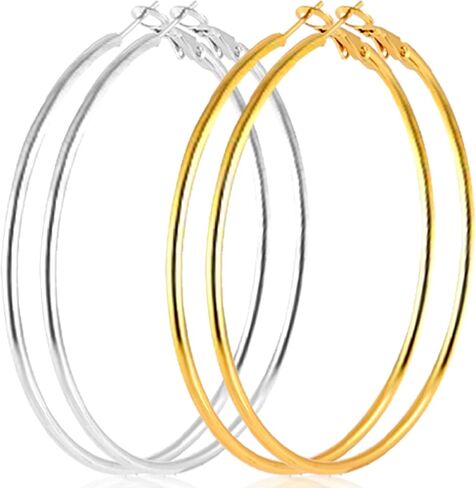 70mm Large Stainless Steel Silver 14K Gold Plated Hoop Earrings for Women Lightweight Hoops Hypoallergenic Big Thin Dangle in Saudi Arabia