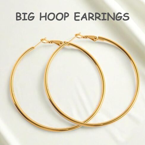 70mm Large Stainless Steel Silver 14K Gold Plated Hoop Earrings for Women Lightweight Hoops Hypoallergenic Big Thin Dangle in Saudi Arabia