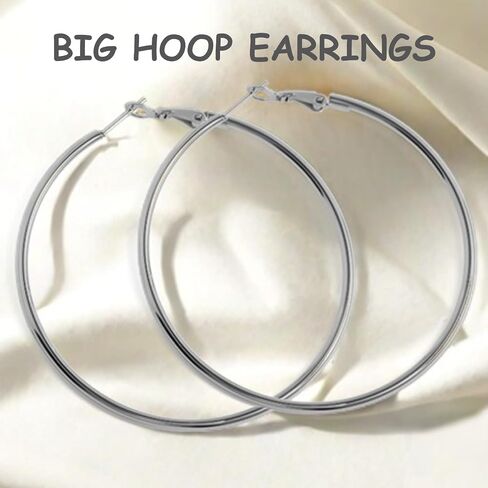 70mm Large Stainless Steel Silver 14K Gold Plated Hoop Earrings for Women Lightweight Hoops Hypoallergenic Big Thin Dangle in Saudi Arabia