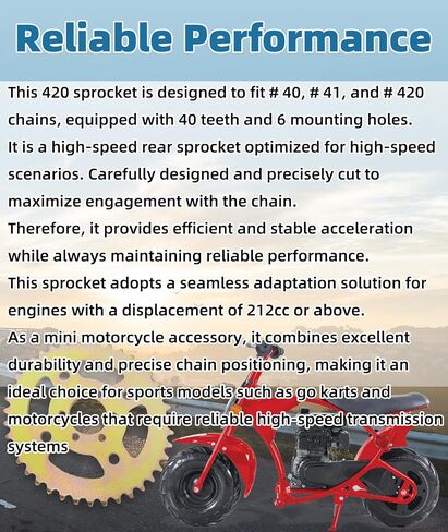 40T High Speed Rear Chain Sprocket #40 41 420 6 Hole Replacement Compatible with CT100U CC100X Mega Moto MMB80 105 Baja Doodle Bug DB30 Motovox MBX10 Mini Bike Parts in Saudi Arabia