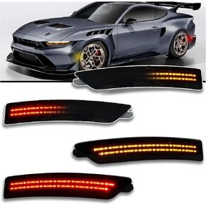 مجموعة إضاءة جانبية LED مدخنة لسيارة فورد موستانج 2024-2025 (EcoBoost/GT/Dark Horse) - إشارات انعطاف متسلسلة ديناميكية (أمامي كهرماني + خلفي أحمر) | 4 قطع بديلة ملائمة مباشرة in Kuwait
