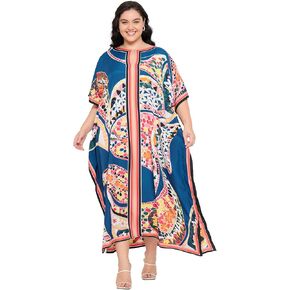 فستان قفطان نسائي مقاس كبير للسهرة ملابس سباحة لتغطية الشاطئ فساتين طويلة ماكسي برقبة على شكل حرف v Mumu لقفطان الصيف in Kuwait