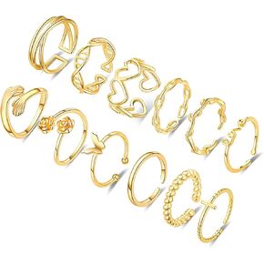 12PCS Gold Ring for Women Dainty Adjustable Knuckle Rings Heart Hug Stackable Thumb Rings Set for Women Fashion Jewelry in Saudi Arabia