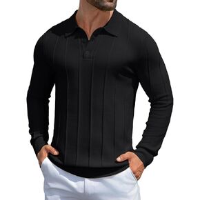MioRoim Men's Knit Polo Shirts Casual Long Sleeve Polo Sweater Cable Ribbed Knitted Sweaters Vintage Golf Pullover Shirt in Saudi Arabia