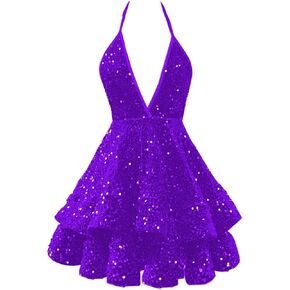 Sparkly Sequin Short Homecoming Dresses for Teens V Neck Tiered Layered Mini Prom Cocktail Party Dress in Saudi Arabia