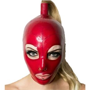 Latex Mask Red Hood with Blond Golden Wig Back Zipper Rubber Mask Cosplay Head Cover BC45 in Saudi Arabia
