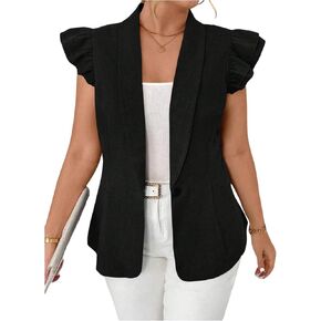 GORGLITTER Women's Plus Size Blazers Vest Open Front Ruffle Cap Sleeve Cardigan Dressy Business Casual Outfits in Kuwait