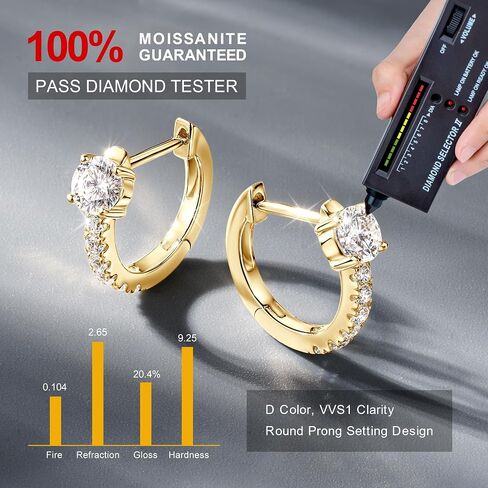 أقراط مويسانيت مويسانيت الصلبة ، 0.7CT/1.2CT مستديرة رائعة ، تقليد أقراط الماس ، أقراط 10K الذهب الصفراء حلق للنساء الرجال ، الأطواق الذهبية للمجوهرات الزفاف. in Saudi Arabia