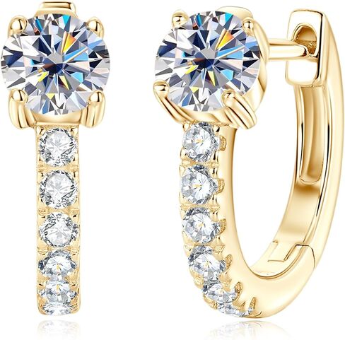 أقراط مويسانيت مويسانيت الصلبة ، 0.7CT/1.2CT مستديرة رائعة ، تقليد أقراط الماس ، أقراط 10K الذهب الصفراء حلق للنساء الرجال ، الأطواق الذهبية للمجوهرات الزفاف. in Saudi Arabia