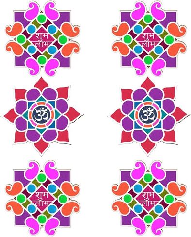 Satvik Set of 6 Rangoli (8 inches) Stencil for Decor DIY Craft Reusable Rangoli Pallets Templates for Floor Table Just Fill with Rangoli Atta or Grains for Navratri Pongal Pooja Mandir (Design-1) in Kuwait