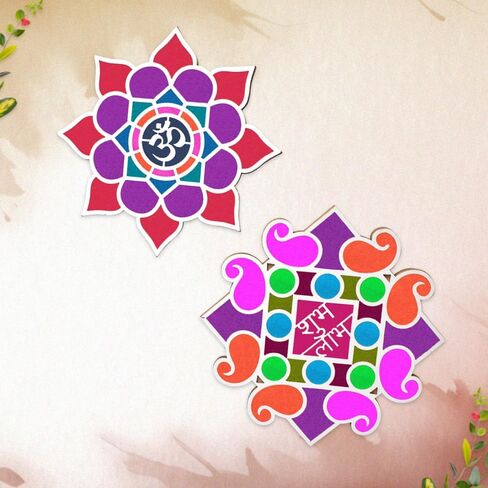 Satvik Set of 6 Rangoli (8 inches) Stencil for Decor DIY Craft Reusable Rangoli Pallets Templates for Floor Table Just Fill with Rangoli Atta or Grains for Navratri Pongal Pooja Mandir (Design-1) in Kuwait