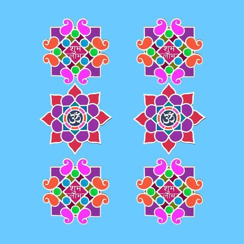 Satvik Set of 6 Rangoli (8 inches) Stencil for Decor DIY Craft Reusable Rangoli Pallets Templates for Floor Table Just Fill with Rangoli Atta or Grains for Navratri Pongal Pooja Mandir (Design-1) in Kuwait