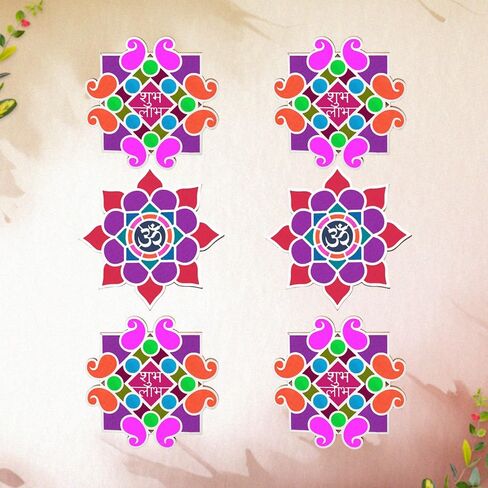 Satvik Set of 6 Rangoli (8 inches) Stencil for Decor DIY Craft Reusable Rangoli Pallets Templates for Floor Table Just Fill with Rangoli Atta or Grains for Navratri Pongal Pooja Mandir (Design-1) in Kuwait