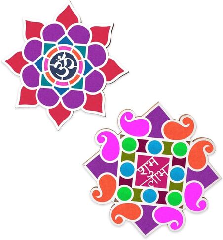 Satvik Set of 6 Rangoli (8 inches) Stencil for Decor DIY Craft Reusable Rangoli Pallets Templates for Floor Table Just Fill with Rangoli Atta or Grains for Navratri Pongal Pooja Mandir (Design-1) in Kuwait