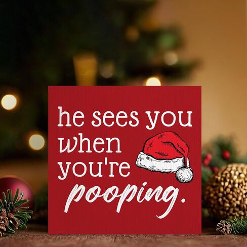 Christmas Bathroom Decor, Funny Christmas Decorations, He Sees You When You're Sign, BathroomChristmas Decorations, ChristmasSign, ChristmasWood Table Decor for Guest Bathroom Toilet in Saudi Arabia
