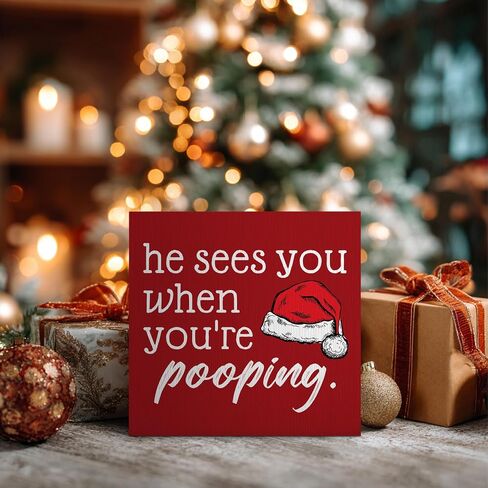 Christmas Bathroom Decor, Funny Christmas Decorations, He Sees You When You're Sign, BathroomChristmas Decorations, ChristmasSign, ChristmasWood Table Decor for Guest Bathroom Toilet in Saudi Arabia