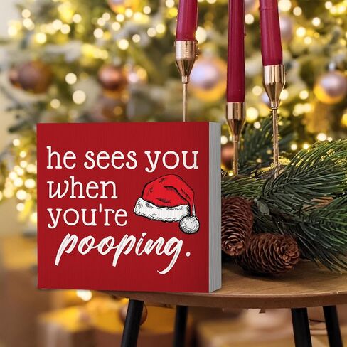 Christmas Bathroom Decor, Funny Christmas Decorations, He Sees You When You're Sign, BathroomChristmas Decorations, ChristmasSign, ChristmasWood Table Decor for Guest Bathroom Toilet in Saudi Arabia