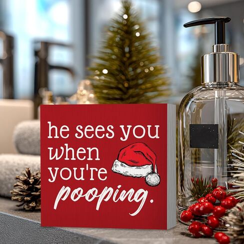 Christmas Bathroom Decor, Funny Christmas Decorations, He Sees You When You're Sign, BathroomChristmas Decorations, ChristmasSign, ChristmasWood Table Decor for Guest Bathroom Toilet in Saudi Arabia