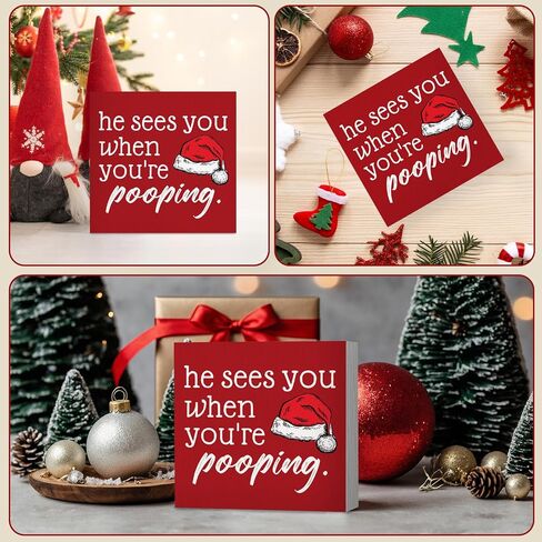 Christmas Bathroom Decor, Funny Christmas Decorations, He Sees You When You're Sign, BathroomChristmas Decorations, ChristmasSign, ChristmasWood Table Decor for Guest Bathroom Toilet in Saudi Arabia