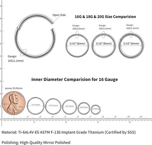 FINE4U ASTM F136 Titanium Nose rings Piercing Jewelry Hoop 16G 18G 20G 6mm 8mm in Saudi Arabia