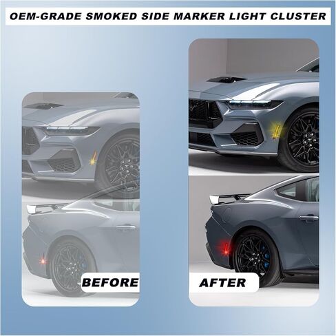 مجموعة إضاءة جانبية LED مدخنة لسيارة فورد موستانج 2024-2025 (EcoBoost/GT/Dark Horse) - إشارات انعطاف متسلسلة ديناميكية (أمامي كهرماني + خلفي أحمر) | 4 قطع بديلة ملائمة مباشرة in Kuwait