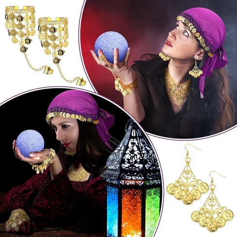 مجموعة إكسسوارات أزياء 6 قطع من Tondiamo للنساء تتضمن عمامة أرجوانية، وشاح الورك للرقص الشرقي من الشيفون، وأقراط، وأساور، وقلادة، وكرة متوهجة لحفلات الهالوين التنكرية in Saudi Arabia