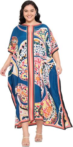 فستان قفطان نسائي مقاس كبير للسهرة ملابس سباحة لتغطية الشاطئ فساتين طويلة ماكسي برقبة على شكل حرف v Mumu لقفطان الصيف in Kuwait