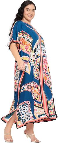 فستان قفطان نسائي مقاس كبير للسهرة ملابس سباحة لتغطية الشاطئ فساتين طويلة ماكسي برقبة على شكل حرف v Mumu لقفطان الصيف in Kuwait