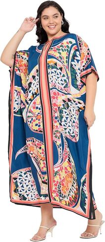 فستان قفطان نسائي مقاس كبير للسهرة ملابس سباحة لتغطية الشاطئ فساتين طويلة ماكسي برقبة على شكل حرف v Mumu لقفطان الصيف in Kuwait