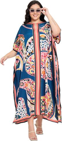 فستان قفطان نسائي مقاس كبير للسهرة ملابس سباحة لتغطية الشاطئ فساتين طويلة ماكسي برقبة على شكل حرف v Mumu لقفطان الصيف in Kuwait