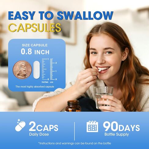 بيسجليسينات المغنيسيوم 100%، مكمل جليسينات المغنيسيوم الأقصى القابل للامتصاص من أجل نوم مريح، طاقة العضلات ودعم العظام والمفاصل، غير معدل وراثيًا، خالي من الغلوتين - 180 كبسولة in Kuwait