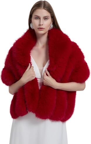 UMREN Women's Luxury Party Faux Fox Fur Long Shawl Cloak Cape for Winter in Saudi Arabia