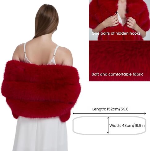 UMREN Women's Luxury Party Faux Fox Fur Long Shawl Cloak Cape for Winter in Saudi Arabia