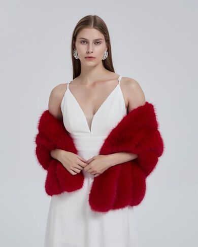 UMREN Women's Luxury Party Faux Fox Fur Long Shawl Cloak Cape for Winter in Saudi Arabia