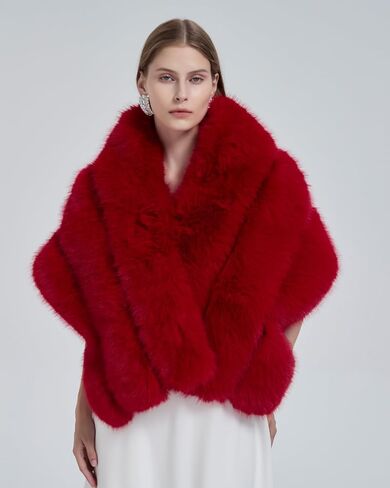 UMREN Women's Luxury Party Faux Fox Fur Long Shawl Cloak Cape for Winter in Saudi Arabia