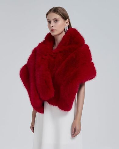UMREN Women's Luxury Party Faux Fox Fur Long Shawl Cloak Cape for Winter in Saudi Arabia