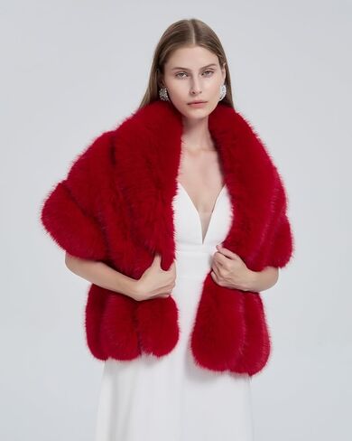 UMREN Women's Luxury Party Faux Fox Fur Long Shawl Cloak Cape for Winter in Saudi Arabia