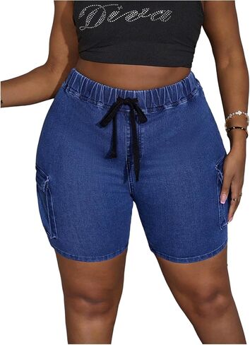 GORGLITTER Women's Plus Size Jean Shorts Stretchy High Waisted Ripped Bermuda Shorts Cargo Jorts with Pockets in Saudi Arabia