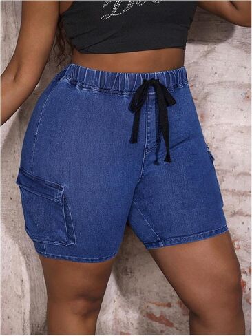 GORGLITTER Women's Plus Size Jean Shorts Stretchy High Waisted Ripped Bermuda Shorts Cargo Jorts with Pockets in Saudi Arabia