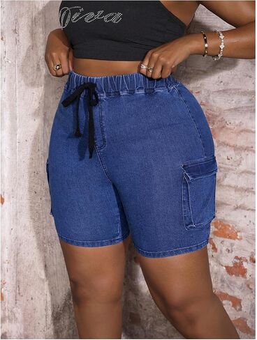 GORGLITTER Women's Plus Size Jean Shorts Stretchy High Waisted Ripped Bermuda Shorts Cargo Jorts with Pockets in Saudi Arabia