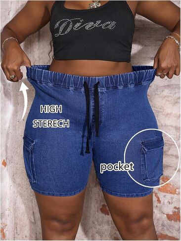 GORGLITTER Women's Plus Size Jean Shorts Stretchy High Waisted Ripped Bermuda Shorts Cargo Jorts with Pockets in Saudi Arabia