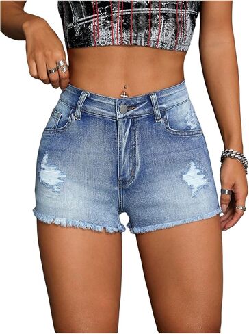 MakeMeChic Women's Jorts Cowboy Chic Clothes Y2K Low Waist Straight Leg Ripped Mini Denim Shorts Streetwear in Saudi Arabia