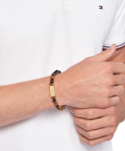 Tommy Hilfiger Men's Jewelry - Stainless Steel Onyx Bead Bracelet - Stretchy - Minimalist - Casual, Everyday Style - Gift for Him in Saudi Arabia