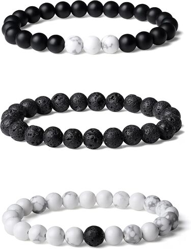 Mens Bead Bracelet Set 8MM Natural Stone Tiger Eye Black Crystal Stretch Adjustable Beaded Bracelet for Men Gift in Saudi Arabia