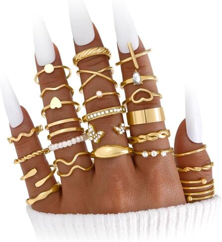 مجموعة خواتم ذهبية مكونة من 25 قطعة من if YOU للنساء، حلقات متوسطة الطول رفيعة قابلة للتكديس، مجموعة خواتم لطيفة بسيطة وهدية مجوهرات عصرية in Kuwait