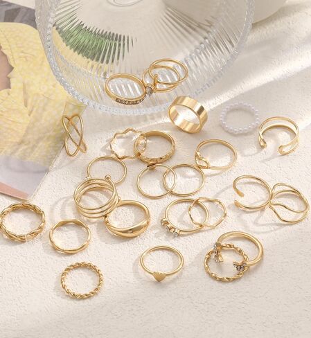 مجموعة خواتم ذهبية مكونة من 25 قطعة من if YOU للنساء، حلقات متوسطة الطول رفيعة قابلة للتكديس، مجموعة خواتم لطيفة بسيطة وهدية مجوهرات عصرية in Kuwait
