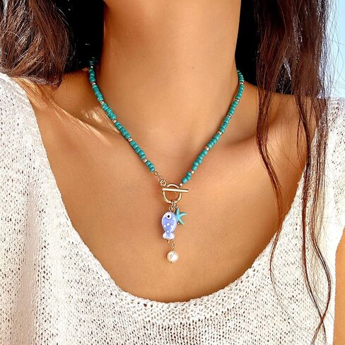 RINHOO الصداقة السيراميك الأسماك قلادة تبديل بوهو بيتشي هاواي الخرز الملون الصيف المختنق قلادة الأسماك الحساسة للنساء الرجال in Kuwait