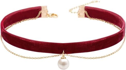 Christmas Red Velvet Choker Necklace Bell Pearl Pendant Necklace Christmas Holiday Necklace Jewelry in Saudi Arabia