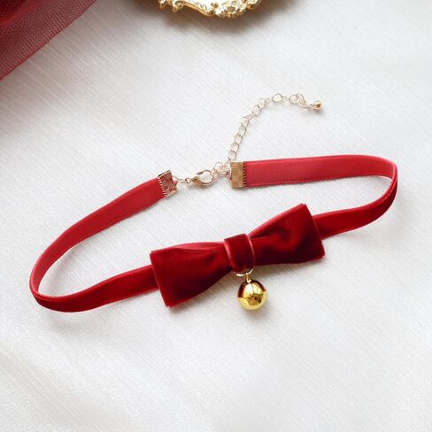 Christmas Red Velvet Choker Necklace Bell Pearl Pendant Necklace Christmas Holiday Necklace Jewelry in Saudi Arabia